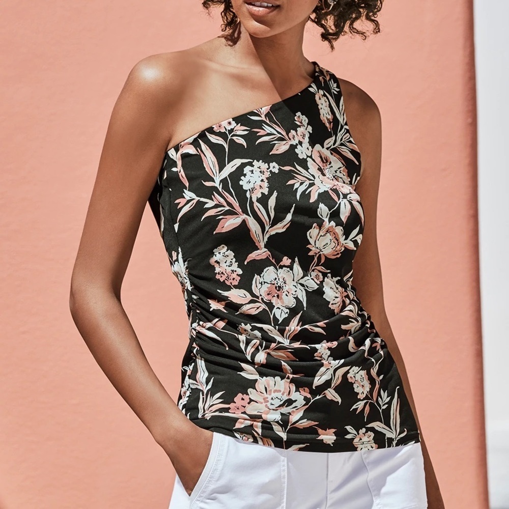 NEW WHBM Floral One Shoulder Top Size XS